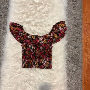 Multi-Color Off-the-Shoulder Floral Crop Top